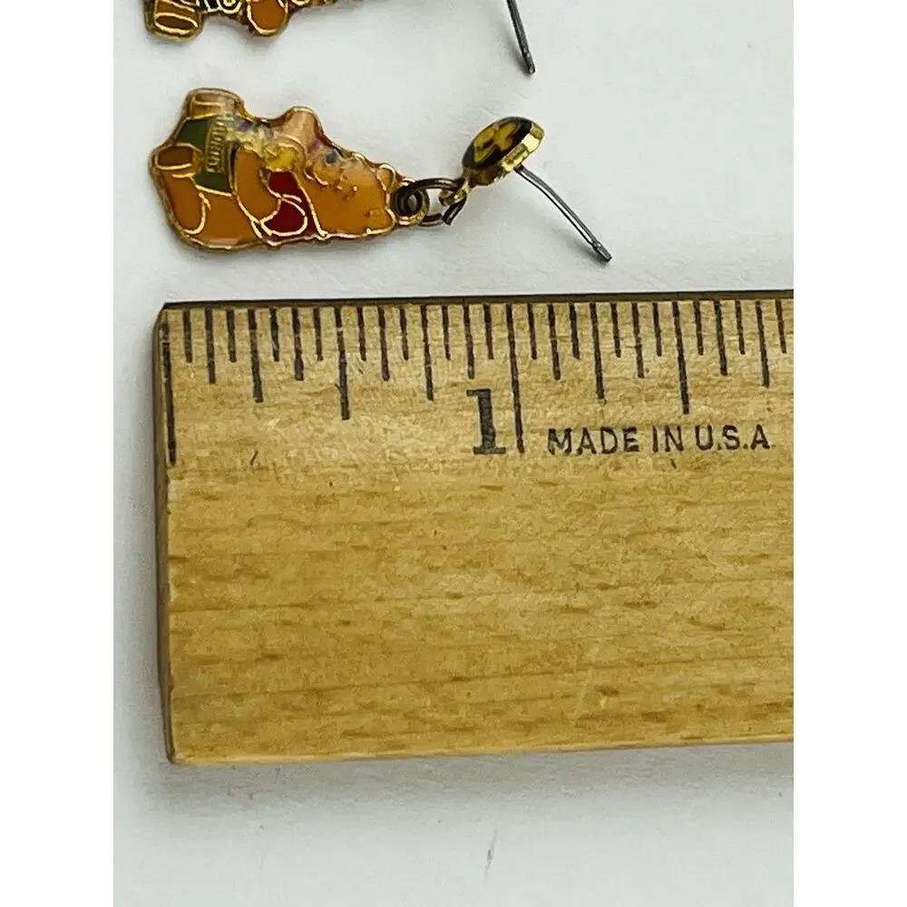 Vintage Winnie the Pooh Dangle Earrings Sitting Pooh w/Honey Pot Enamel Disney - Picture 9 of 14